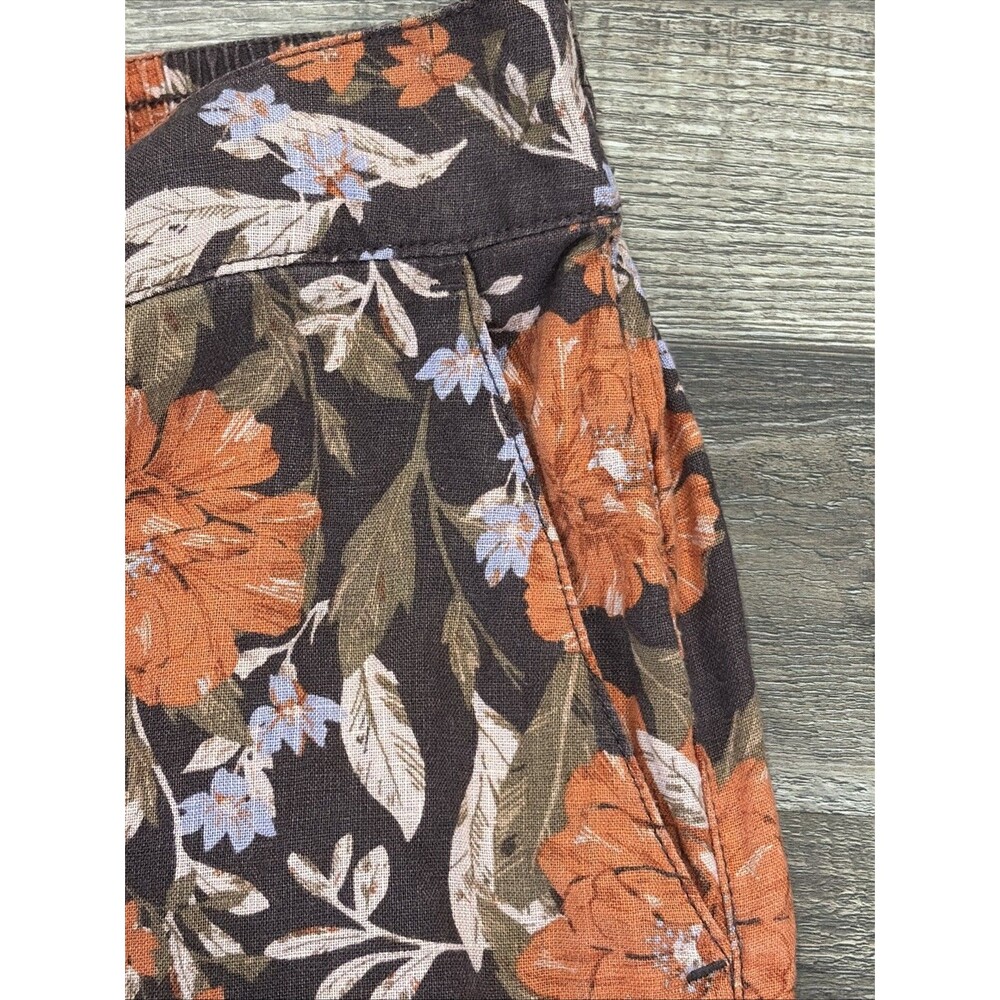 Haute Hippie Pants 100% Linen Floral Wide Leg Cropped Pants Size L Resort Vaca - Picture 10 of 13